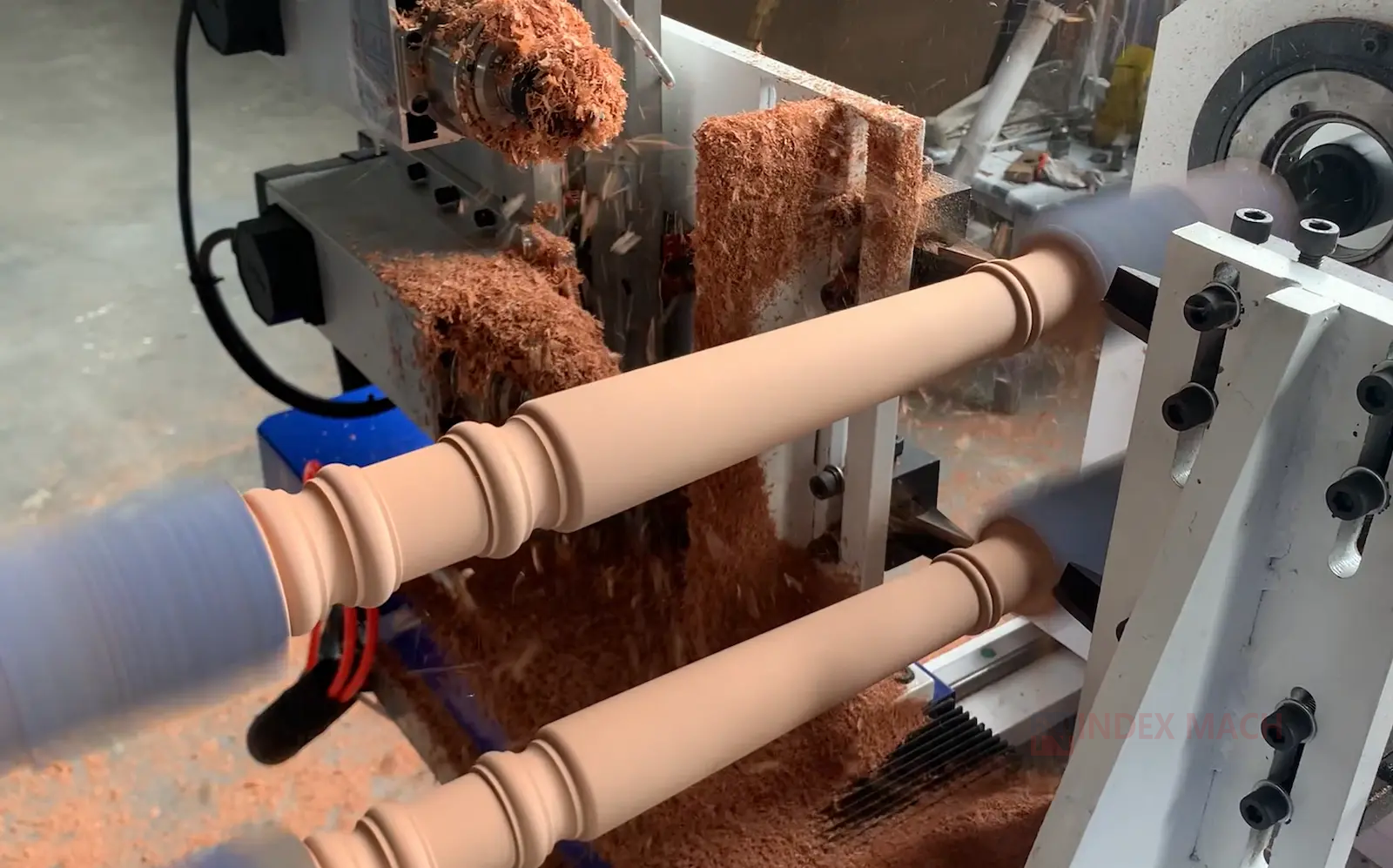 IMCR-WL1325 turning a stair post on the rotary chuck and tailstock