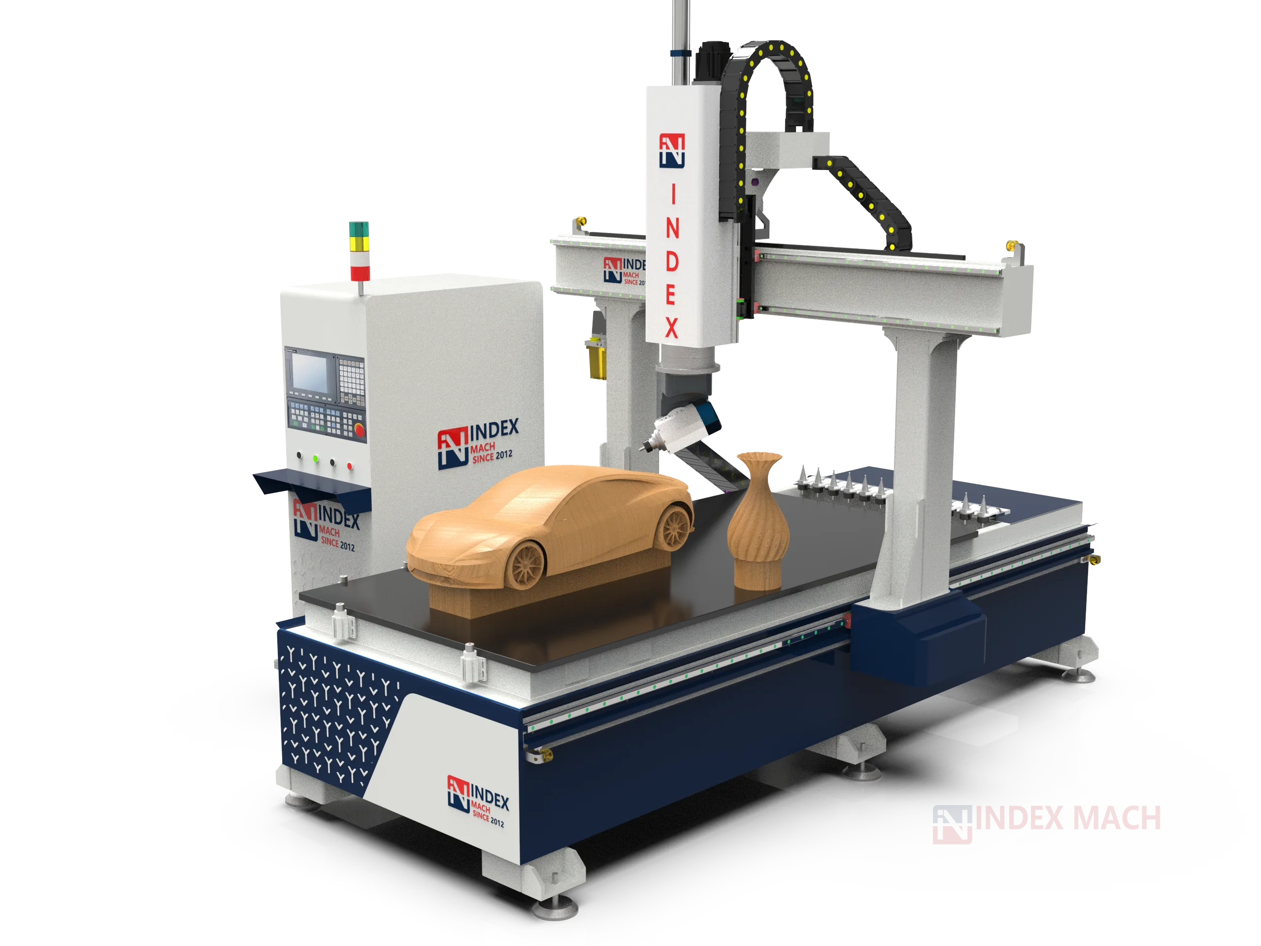 IMCR-5A1325 5-axis 1325 CNC router (1300×2500 mm / 4×8 ft) with swing head — main view
