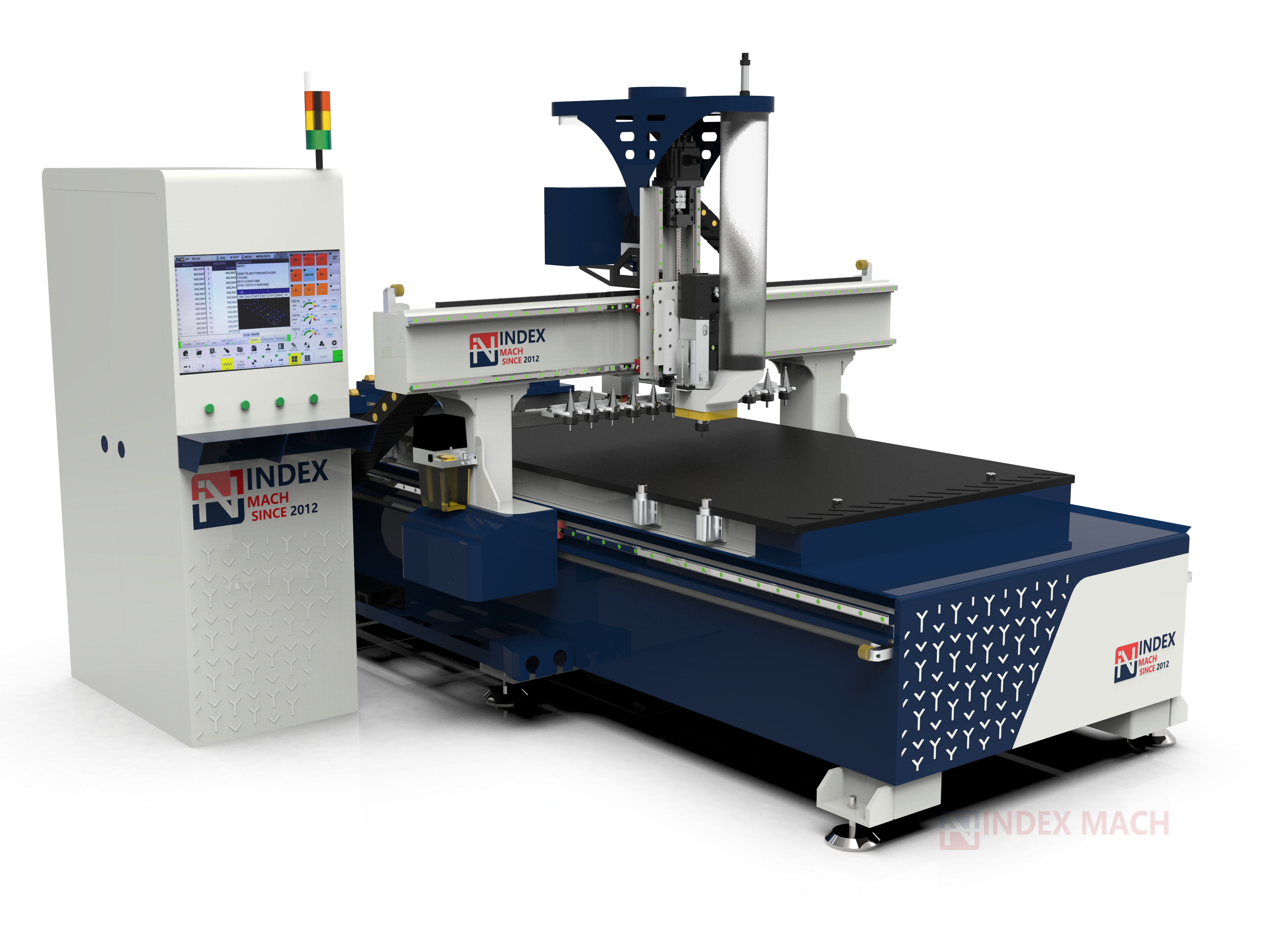 IMCR-ATC1325 4x8 ft ATC CNC router (1300×2500 mm) with tool magazine — left side view