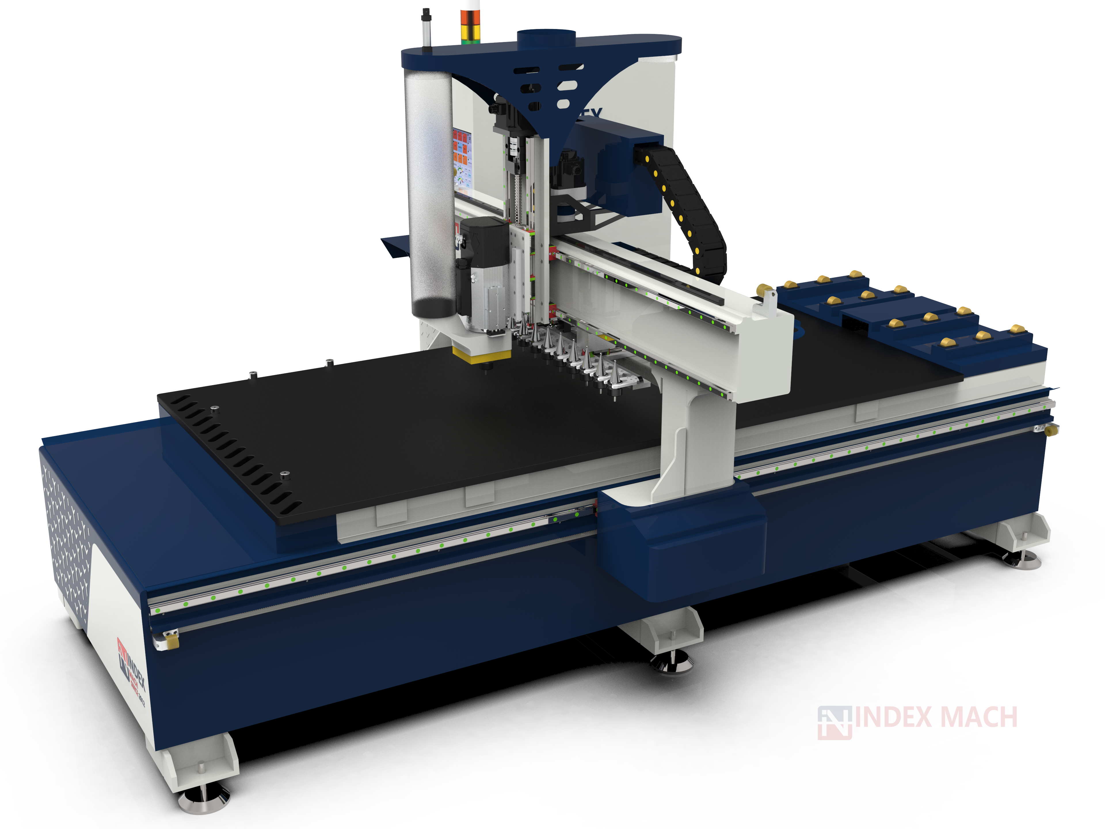IMCR-ATC1325 4x8 ft ATC CNC router (1300×2500 mm) with vacuum hold-down table — right side view