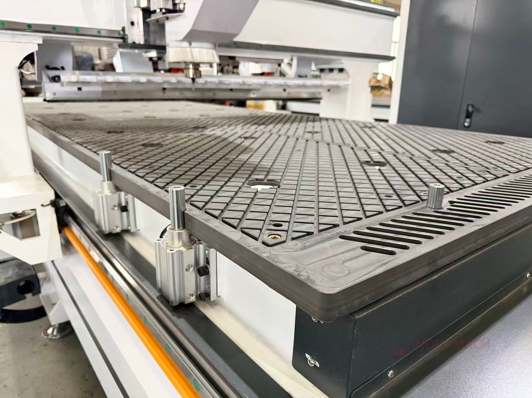 IMCR-ATC1325 4x8 ft ATC CNC router (1300×2500 mm) with vacuum hold-down table and pneumatic positioning pins